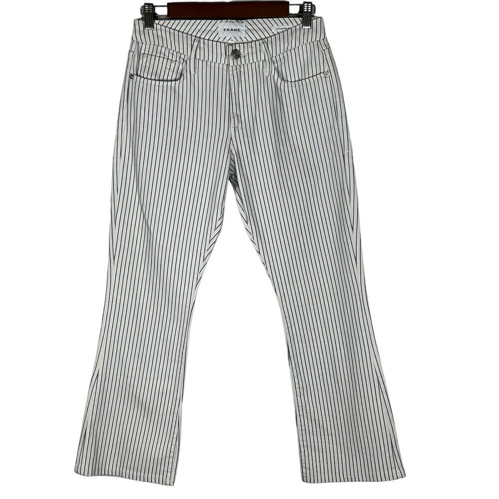 FRAME LE CROP MINI BOOT‎ PINSTRIPE JEANS IN COBALT MULTI NWT WOMEN'S SIZE 25 - Picture 2 of 16